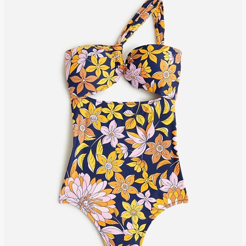 JCrew Cutout One Shoulder one piece swimsuit in dusk floral size 12